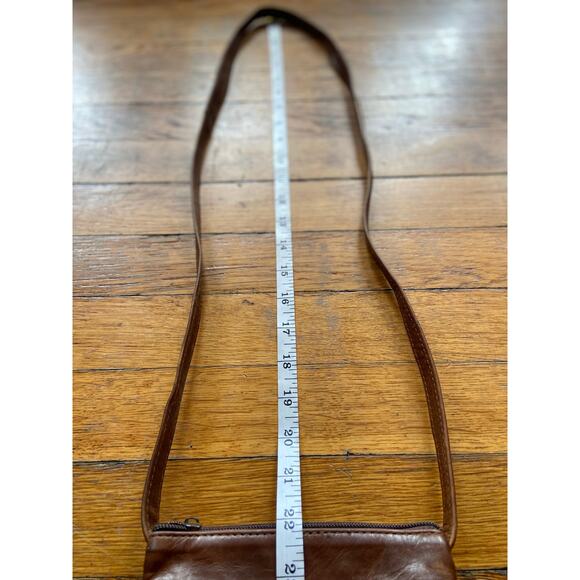 Vintage Distressed Brown Leather Mini Crossbody Bag w/Multiple Pockets - Picture 12 of 12